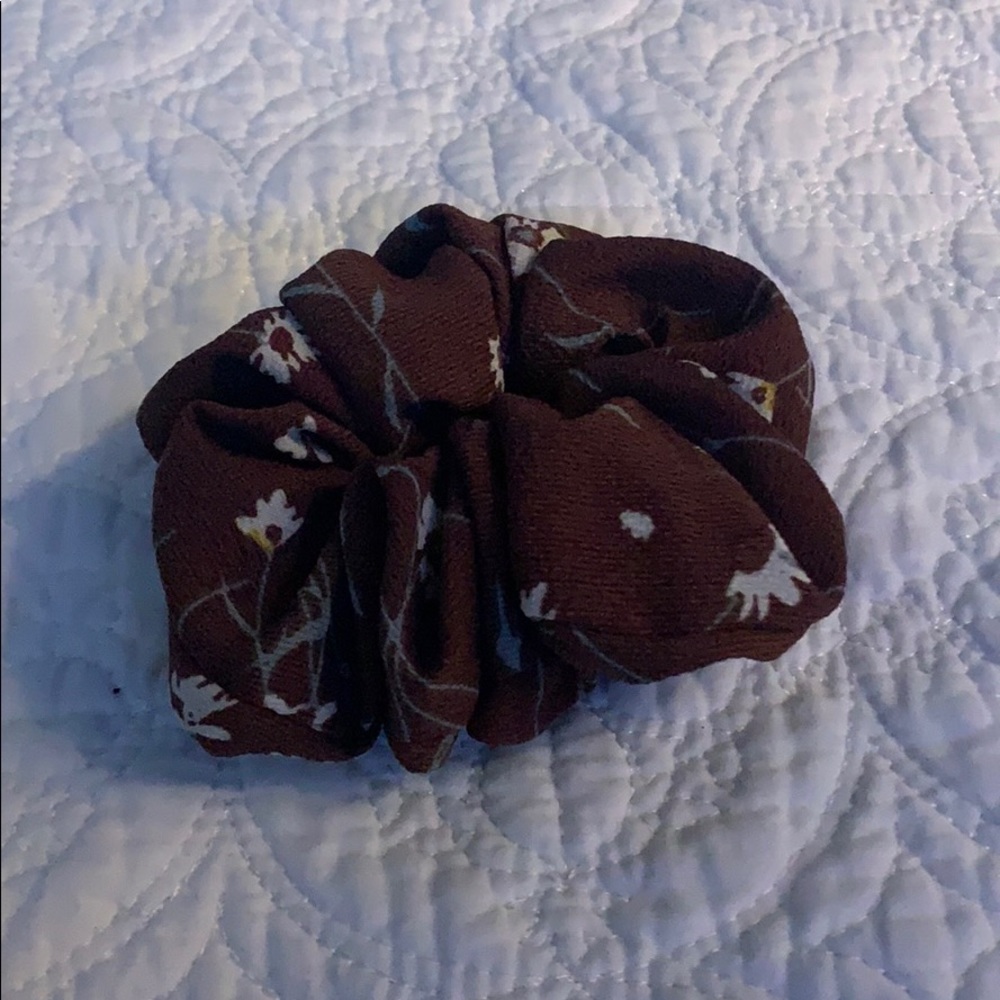 Flower print with brown background scrunchie